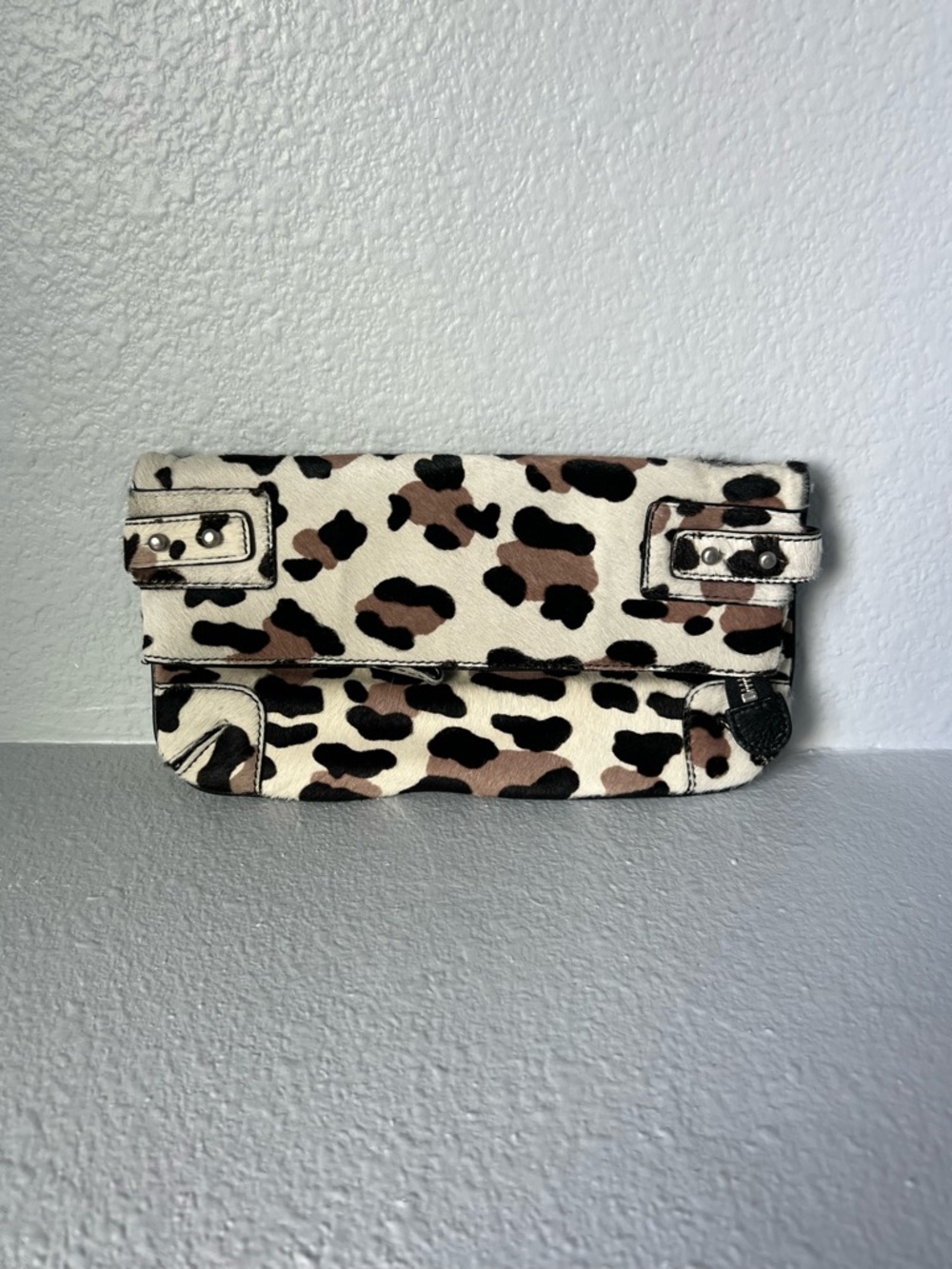 Club Monaco Leopard Print Leather Clutch - Cream, Brown & Black